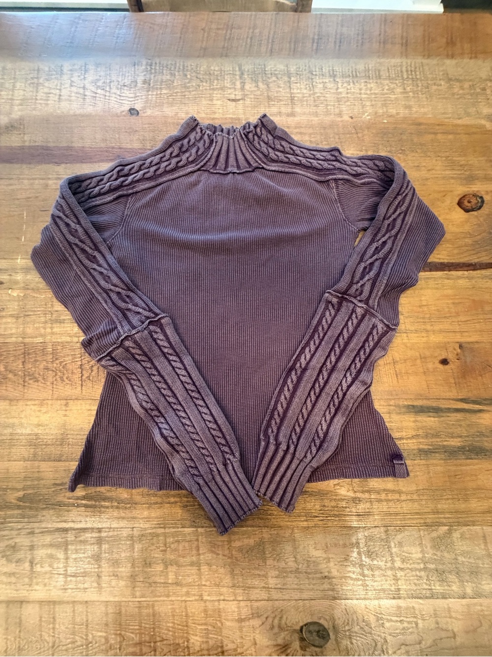 We The Free Cable-Trim Mock Neck Sweater - Purple